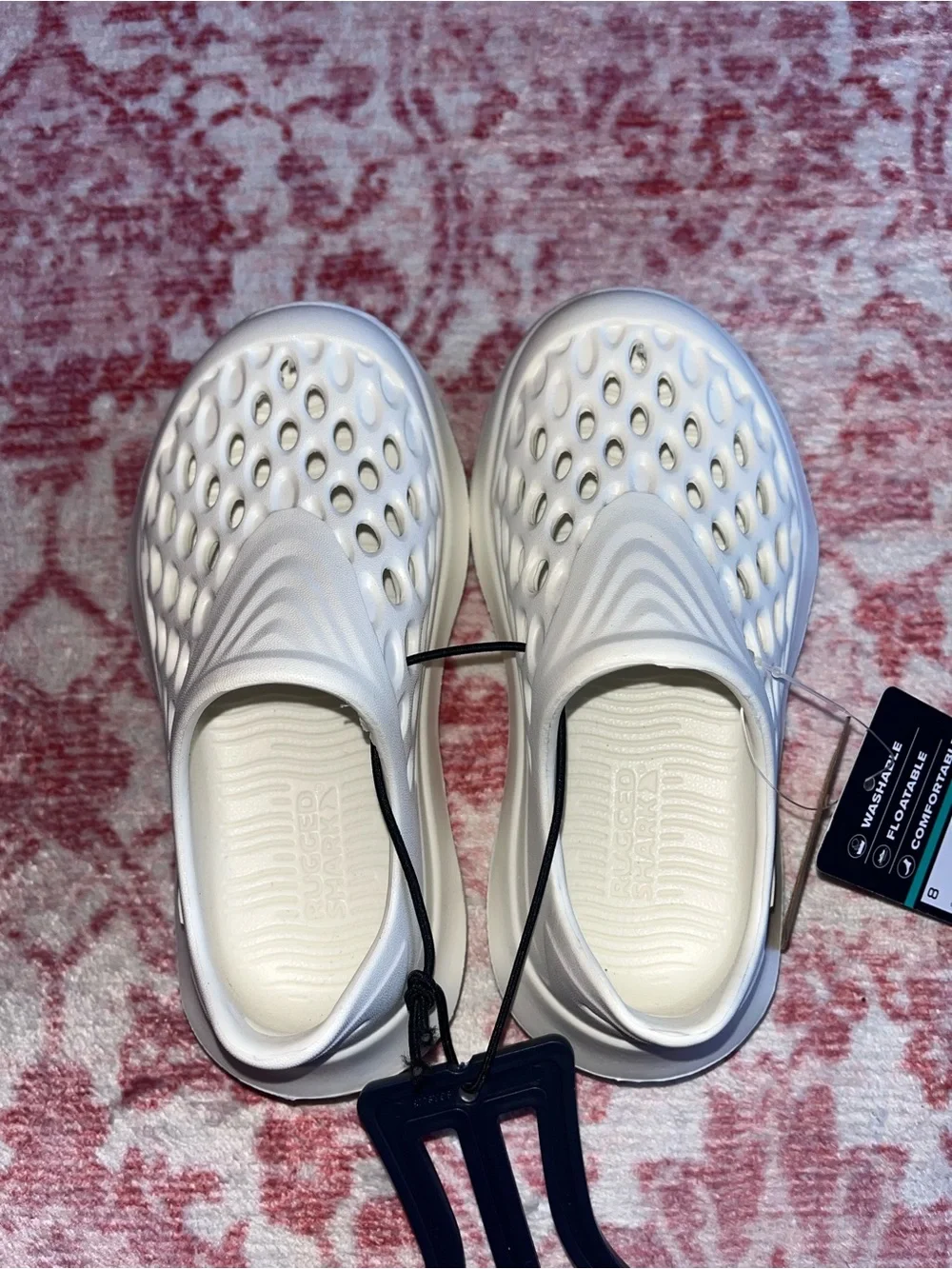 Rugged Shark Kids White Water Shoes - Easy-Care Slip-On